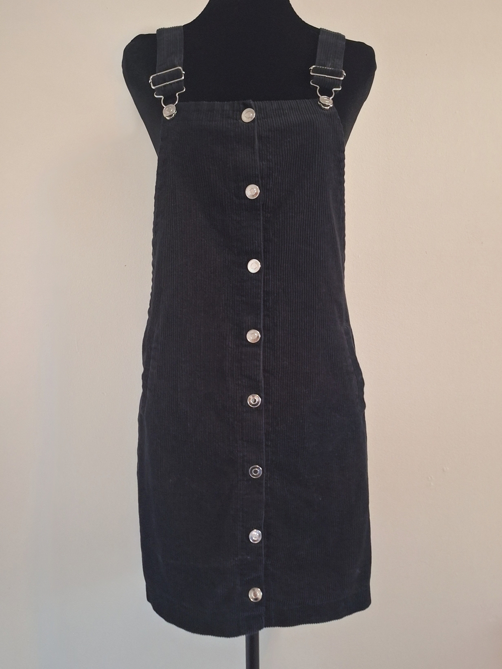 Regeneration by Celebrity Pink Black Corduroy Pinafore Mini Overalls Dress